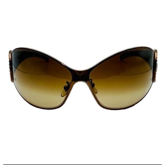 VERSACE Medusa Logo Sunglasses Brown Gold SWAROVSKI Crystal Embellished Shield O - Picture 1 of 10